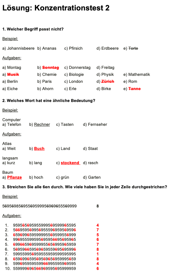 Lösung Konzentrationstest 2